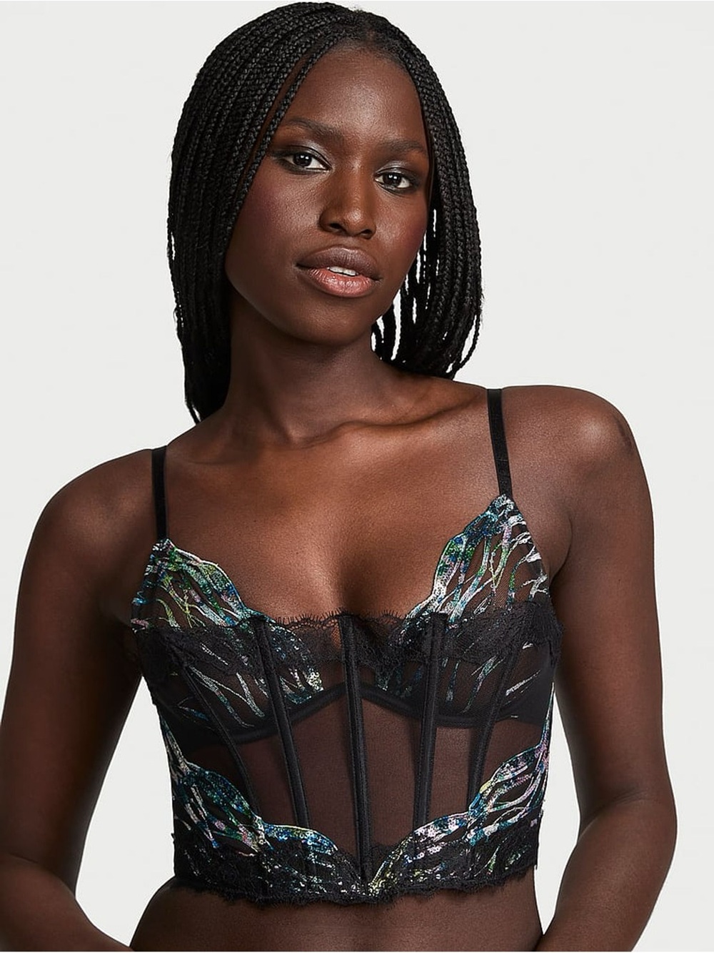 Victoria Secret Black Shimmer Sequin Embroidery Corset Top Size M
